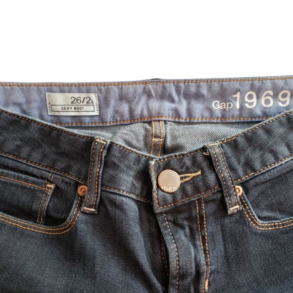 Gap 1969 Sexy Boot Cut Jeans Womens 26/2L Blue Stretch Tall/Long Dark Denim - Picture 4 of 4